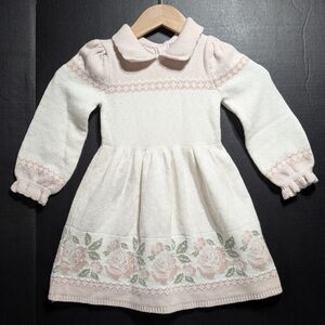 cupcakes and cashmere Girls 3T Cream Pink Floral Long Sleeve Knit Sweater Dress